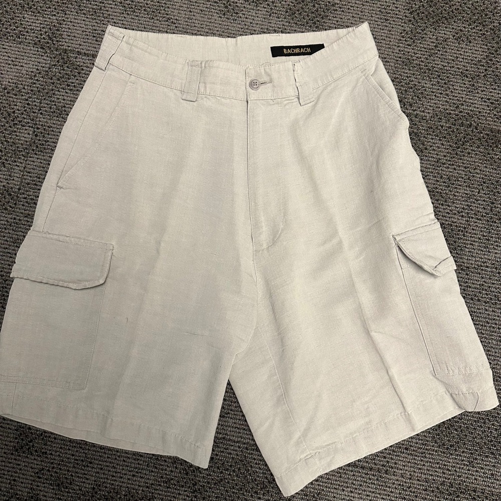 Bachrach Men 30 Cargo Shorts Gray Linen Blend Rayon Utility pocket Casual Summer